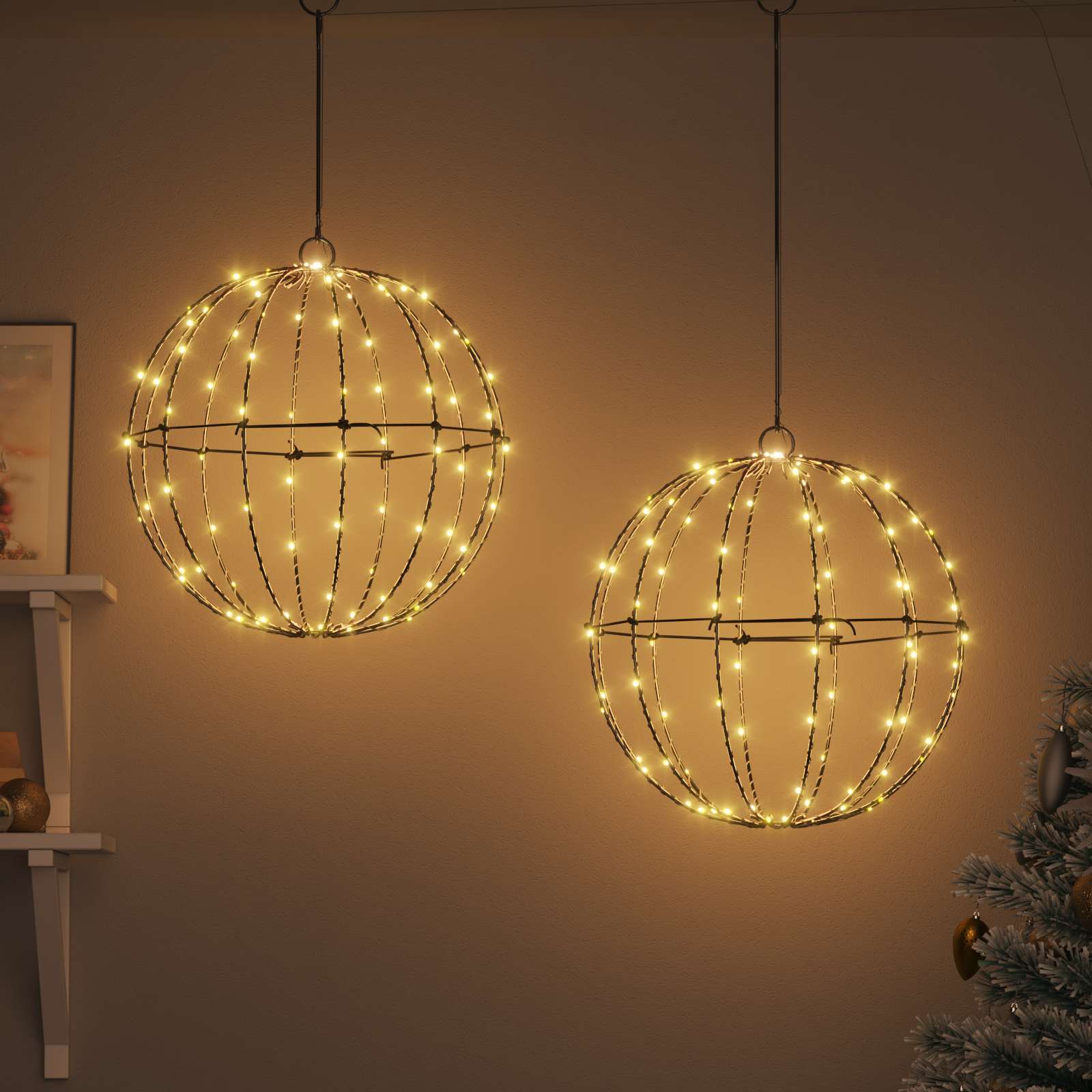 Vidaxxl Kugel mit 192 LED 2 Stück warmweiß 40 x 40 x 43,5 cm Metall