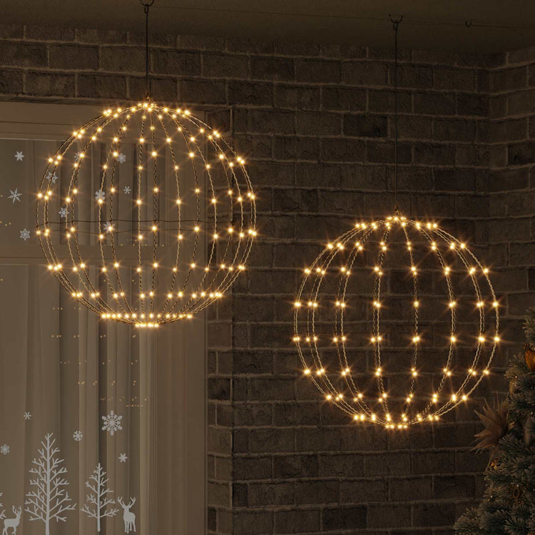 Vidaxxl Kugel mit 384 LED 2 Stück warmweiß 59,5 x 59,5 x 63 cm Metall