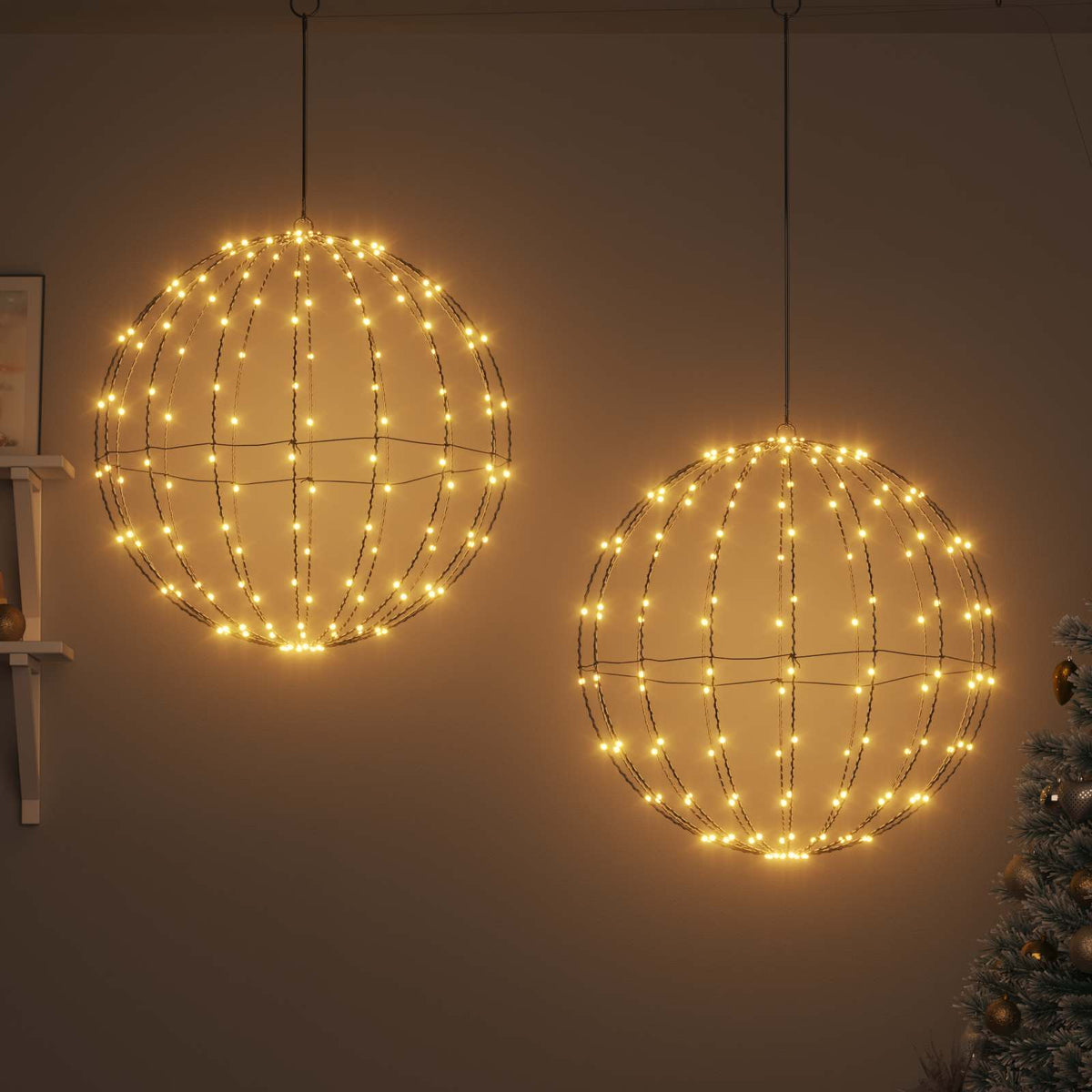 Vidaxxl Kugel mit 384 LED 2 Stück warmweiß 59,5 x 59,5 x 63 cm Metall