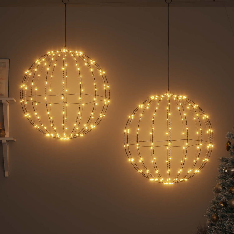 Vidaxxl Kugel mit 384 LED 2 Stück warmweiß 59,5 x 59,5 x 63 cm Metall