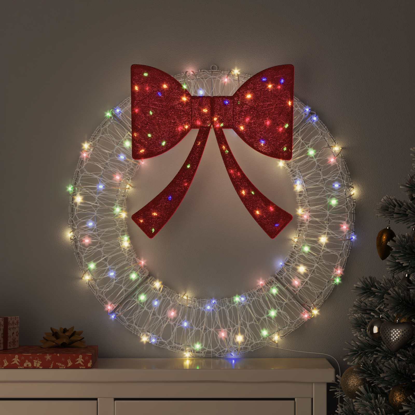 Vidaxx-Kranz mit 60 LEDs, mehrfarbig, 76 x 76 x 8,5 cm, Acryl