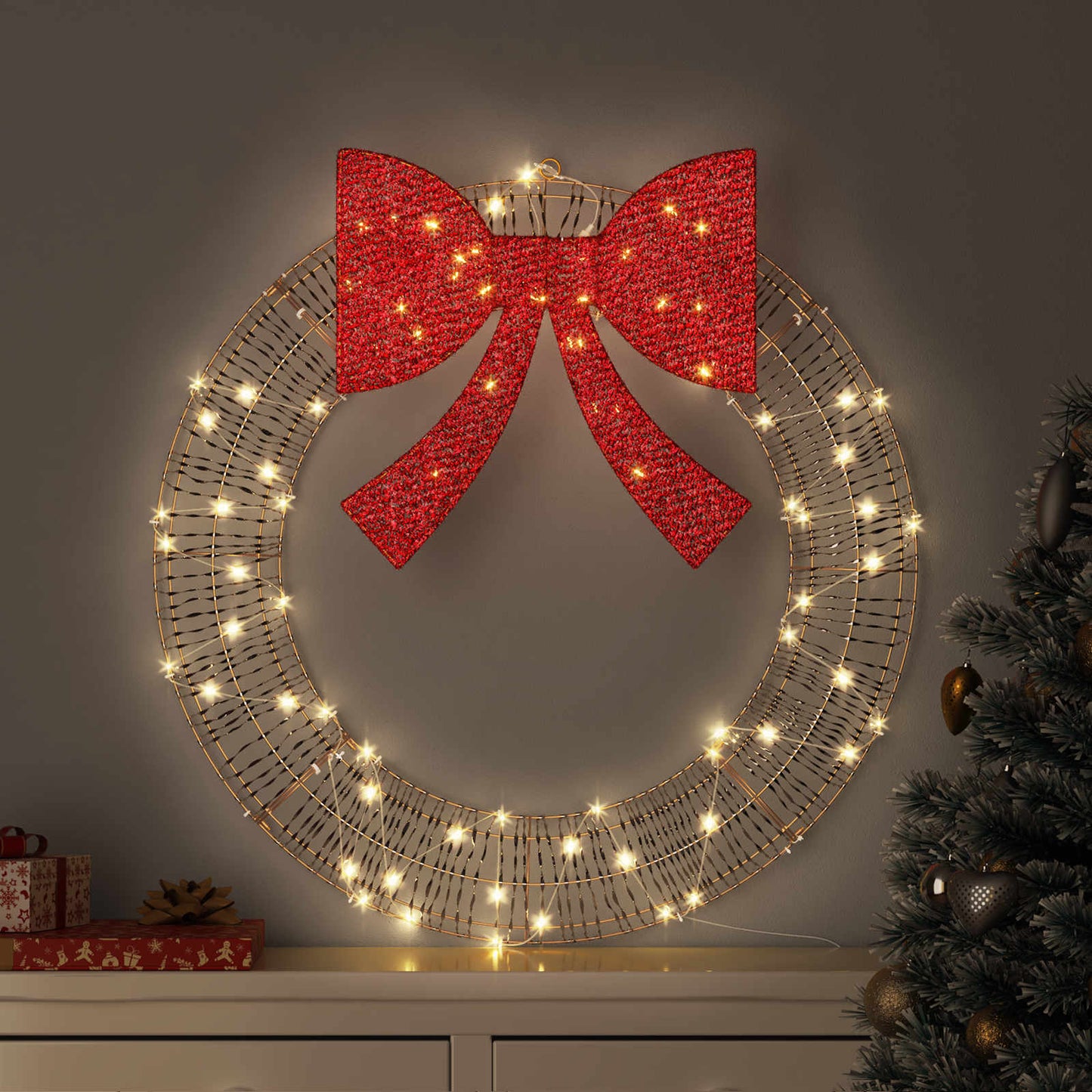 Vidaxx Kranz mit 60 LED warmweiß 76 x 76 x 8 cm Haustier