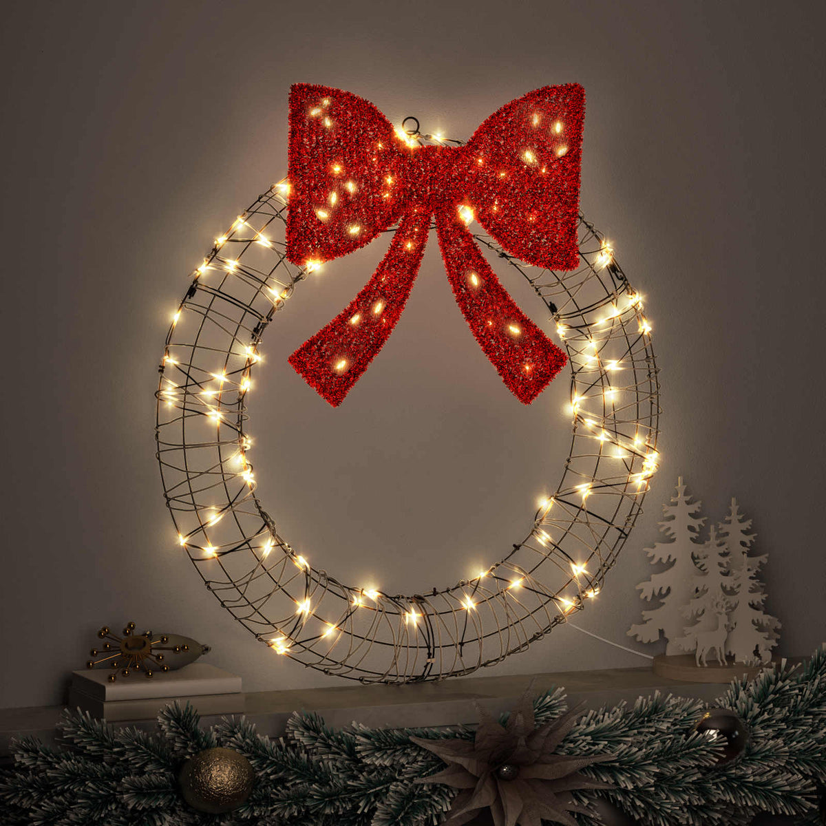 Vidaxx Kranz mit 60 LED warmweiß 76 x 76 x 8 cm Rattan