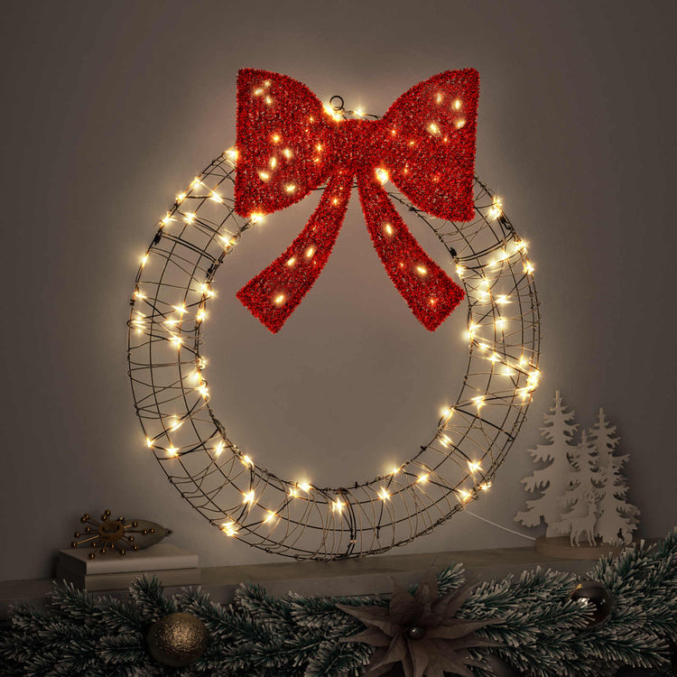 Vidaxx Kranz mit 60 LED warmweiß 76 x 76 x 8 cm Rattan