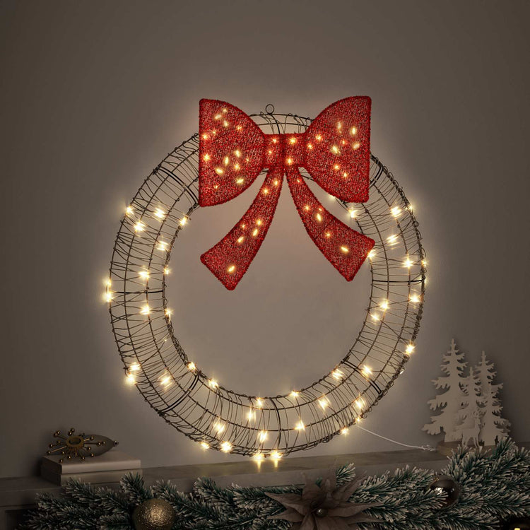 Vidaxx Kranz mit 80 LED warmweiß 91 x 91 x 9 cm Rattan