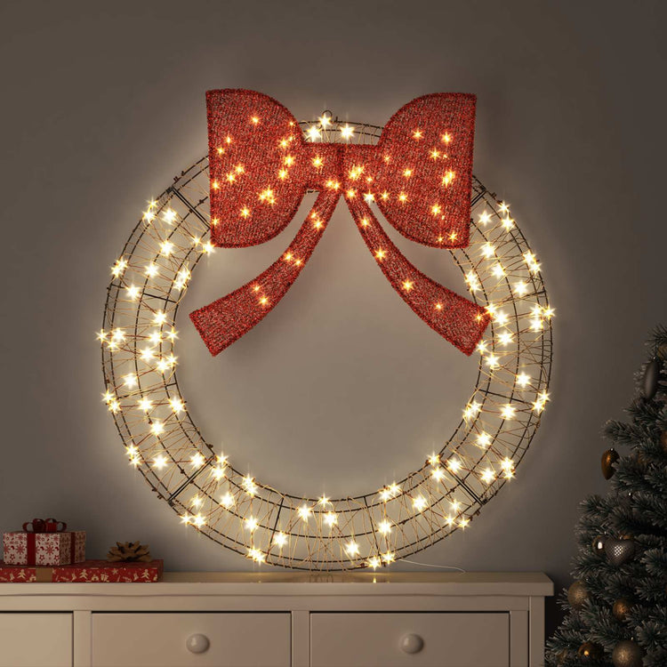 Vidaxx Kranz mit 150 LED warmweiß 121 x 121 x 10 cm Rattan