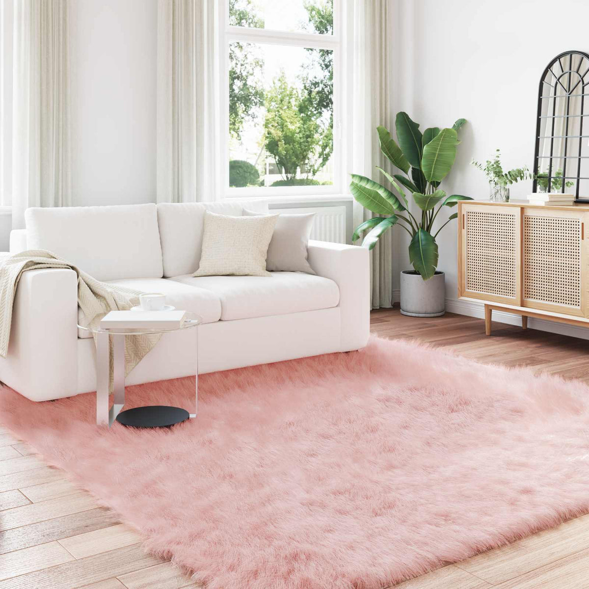 VidaXL Kunstschaffellteppich Tafalla rosa 200 x 200 cm Polyester