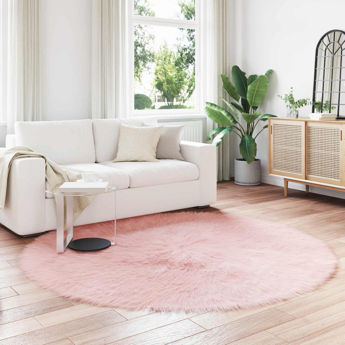 VidaXL Kunstschaffellteppich Tafalla rosa ø 200 cm Polyester