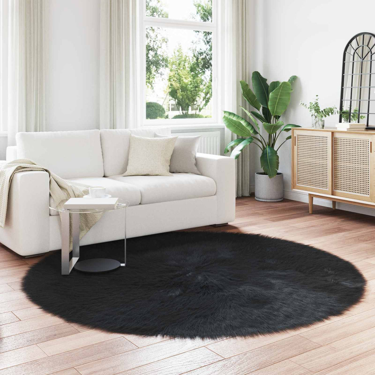 VidaXL Kunstschaffellteppich Tafalla schwarz ø 200 cm Polyester
