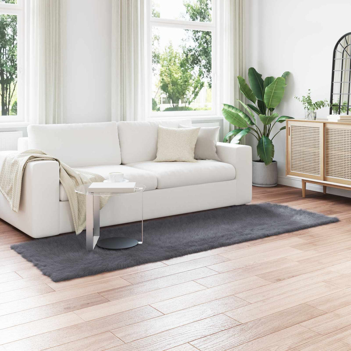 VidaXL Kunstschaffellteppich Tafalla Anthrazit 80 x 250 cm Polyester