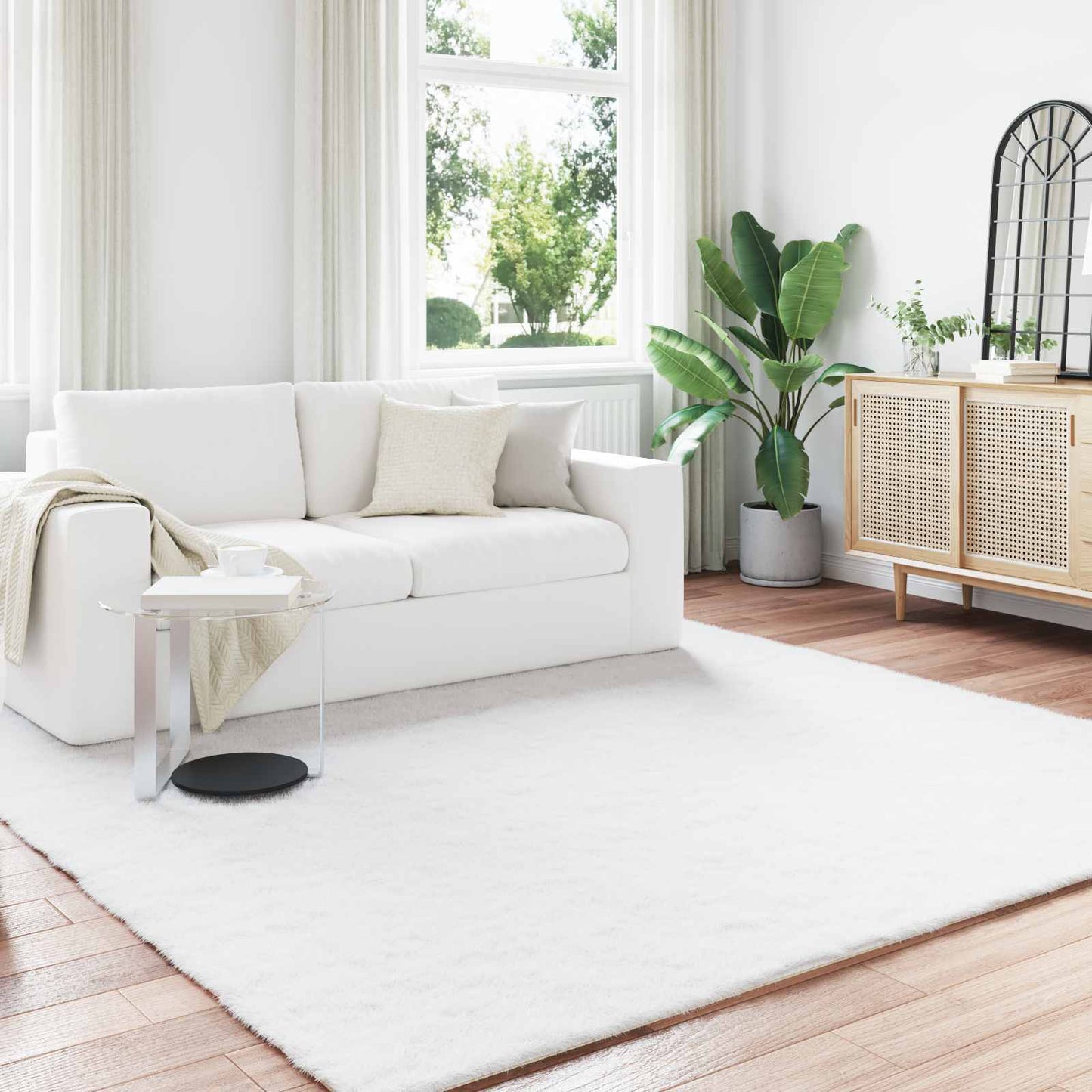 VidaXL Kunstkaninchenfell-Teppich, geölt, weiß, 200 x 200 cm, Polyester