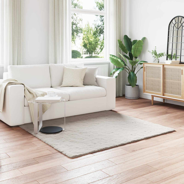 VidaXL Kunstkaninchenfell-Teppich, geölt, beige, 120 x 120 cm, Polyester
