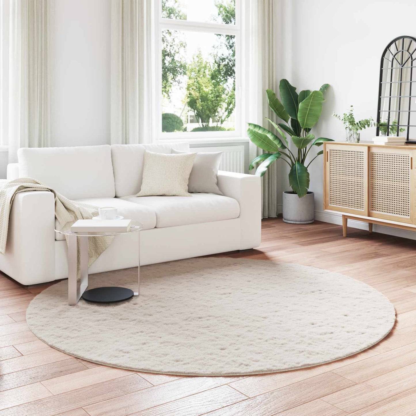 Vidaxl Kunstkaninchenfell-Teppich, geölt, beige, ø 160 cm, Polyester