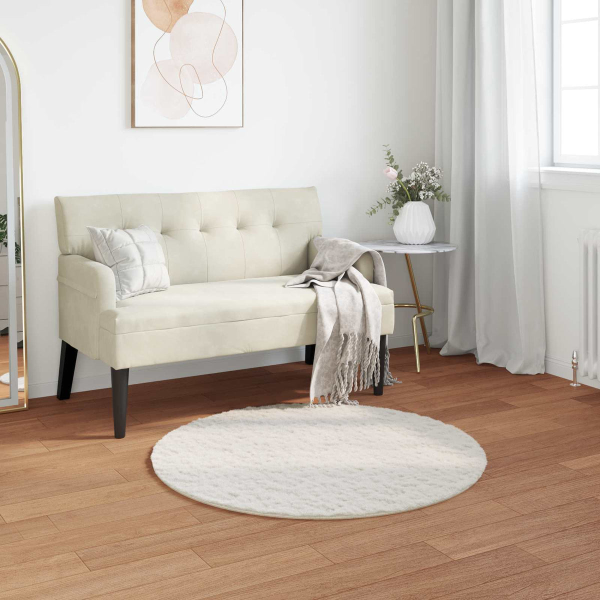 VidaXL Kunstkaninchenfell-Teppich, geölt, cremefarben, ø 80 cm, Polyester