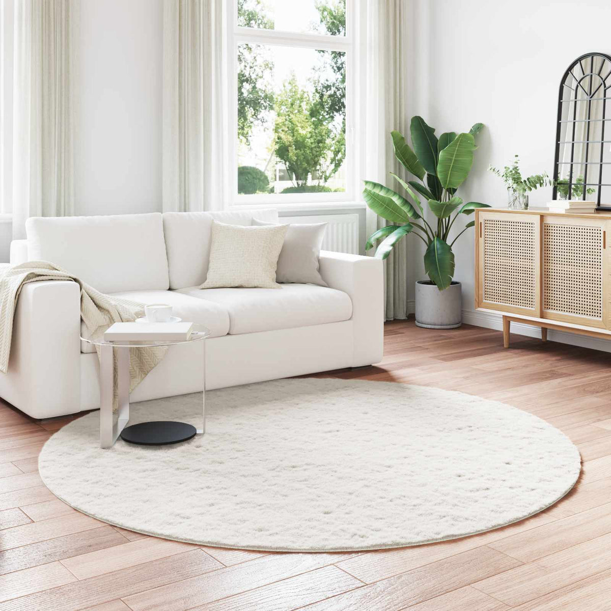 VidaXL Kunstkaninchenfell-Teppich, geölt, cremefarben, ø 200 cm, Polyester