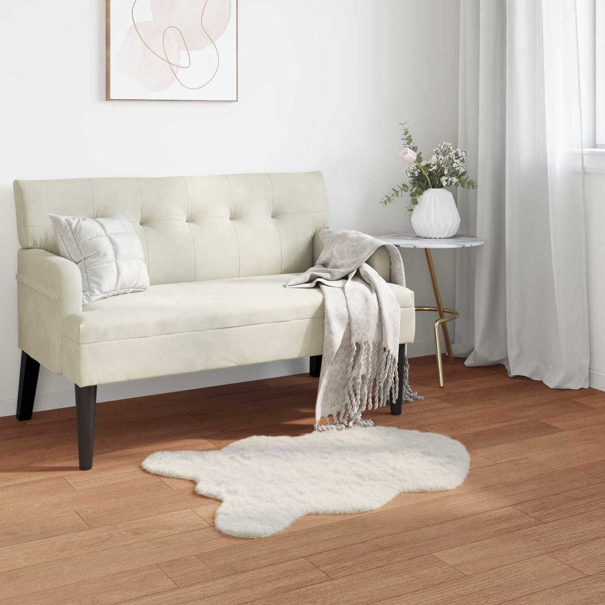 VidaXL Kunstkaninchenfell-Teppich, geölt, cremefarben, 60 x 90 cm, Polyester