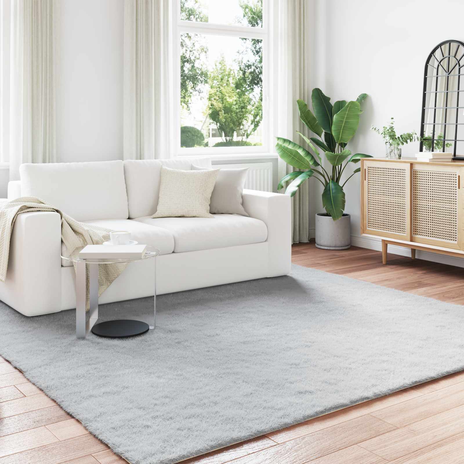 VidaXL Kunstkaninchenfell-Teppich, grau, 200 x 200 cm, Polyester