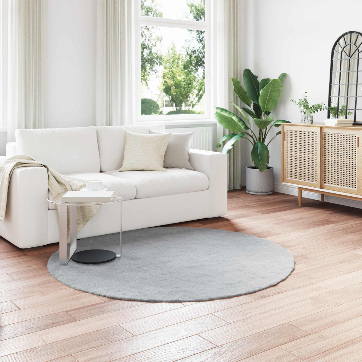 Vidaxxl Kunstkaninchenfell-Teppich, geöltes Grau, ø 200 cm, Polyester
