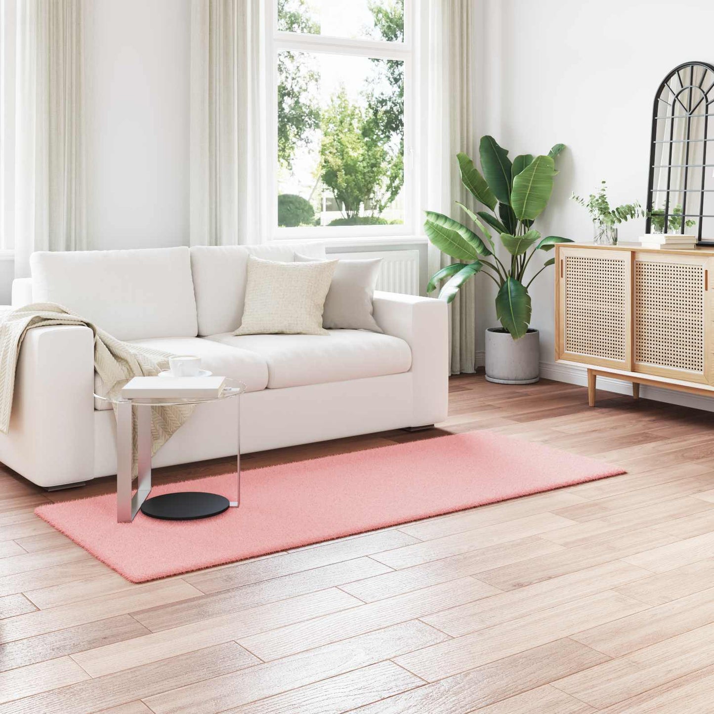 VidaXL Kunstkaninchenfell-Teppich, geölt, rosa, 80 x 200 cm, Polyester