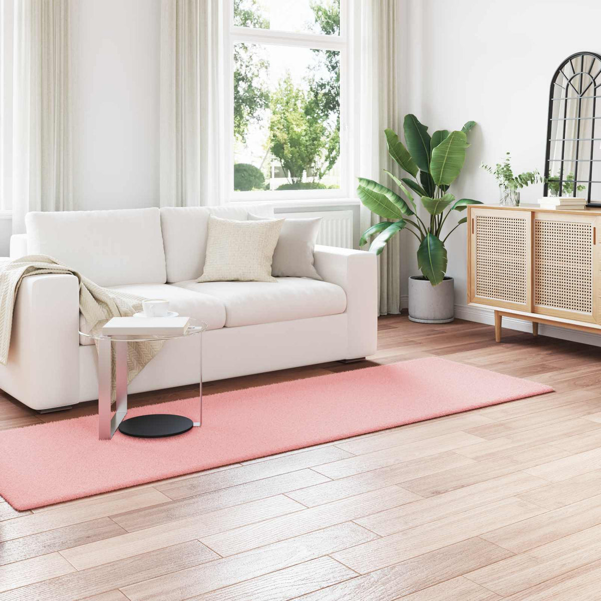 VidaXL Kunstkaninchenfell-Teppich, geölt, rosa, 80 x 250 cm, Polyester
