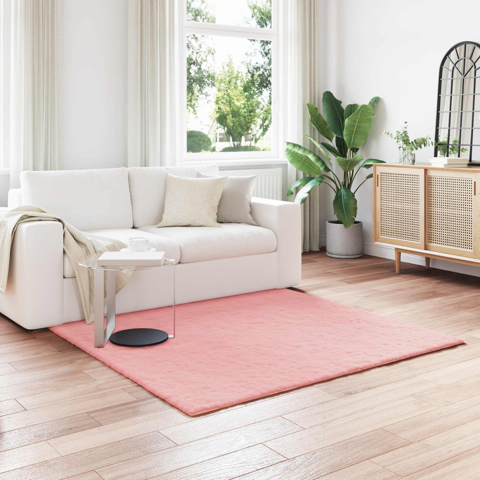 VidaXL Kunstkaninchenfell-Teppich, geöltes Rosa, 120 x 120 cm, Polyester
