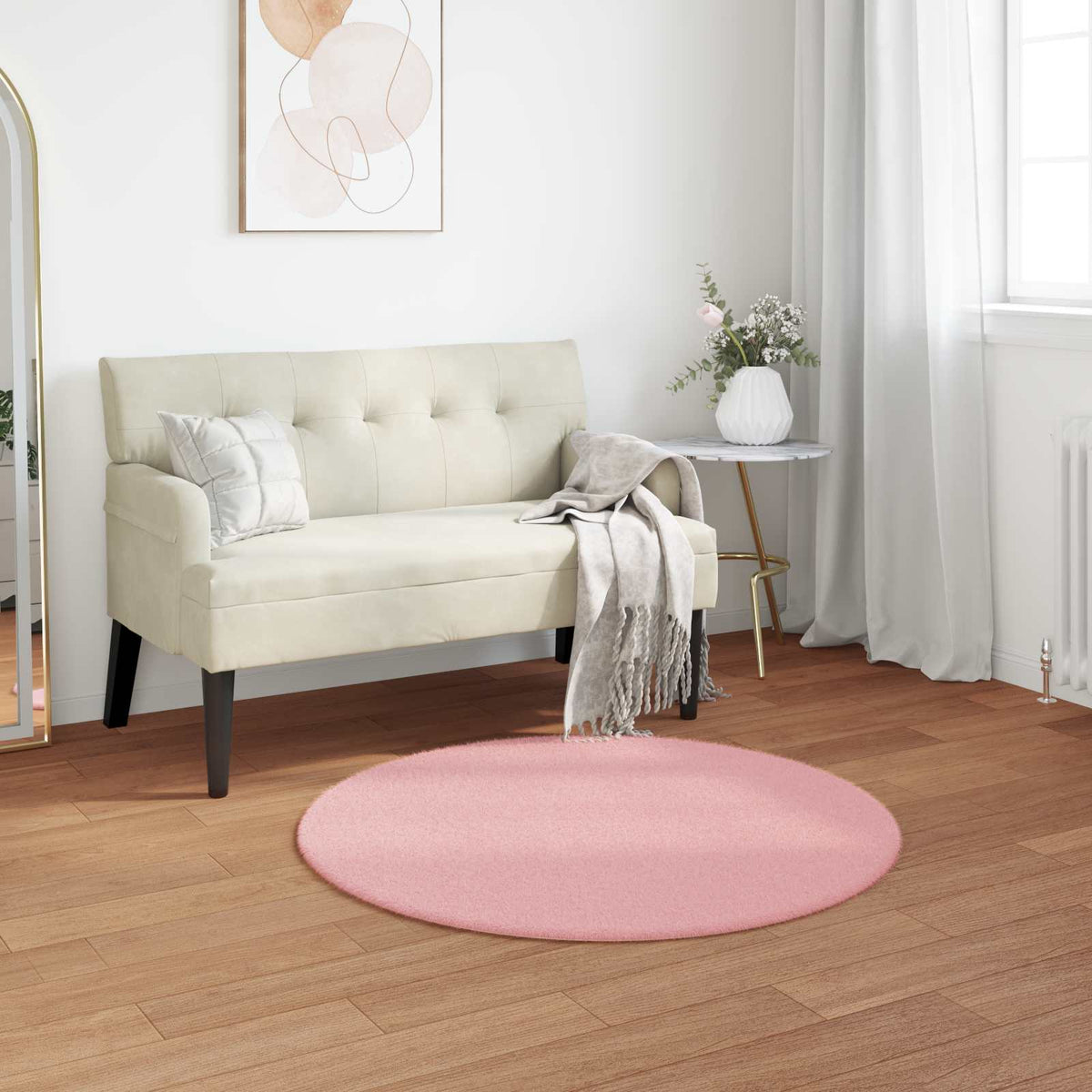 Vidaxl Kunstkaninchenfell-Teppich, geölt, rosa, ø 80 cm, Polyester