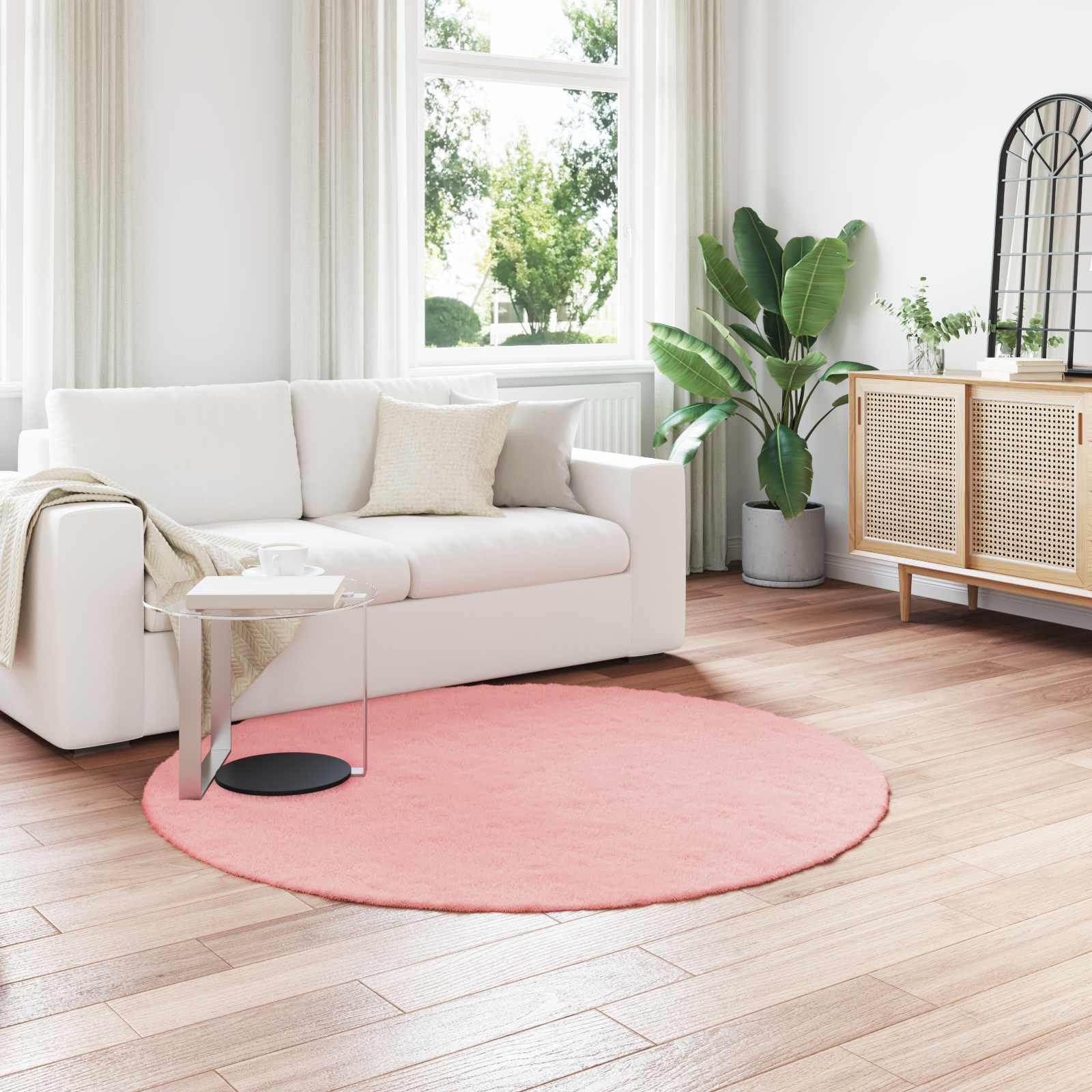 Vidaxxl Kunstkaninchenfell-Teppich, geölt, rosa, ø 200 cm, Polyester