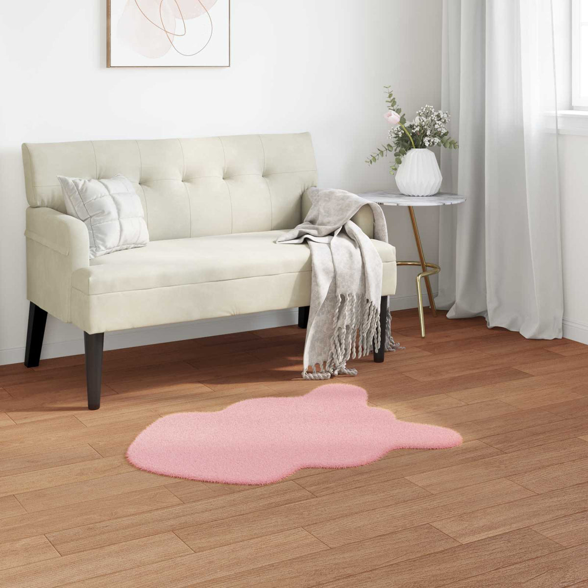 VidaXL Kunstkaninchenfell-Teppich, geölt, rosa, 50 x 80 cm, Polyester