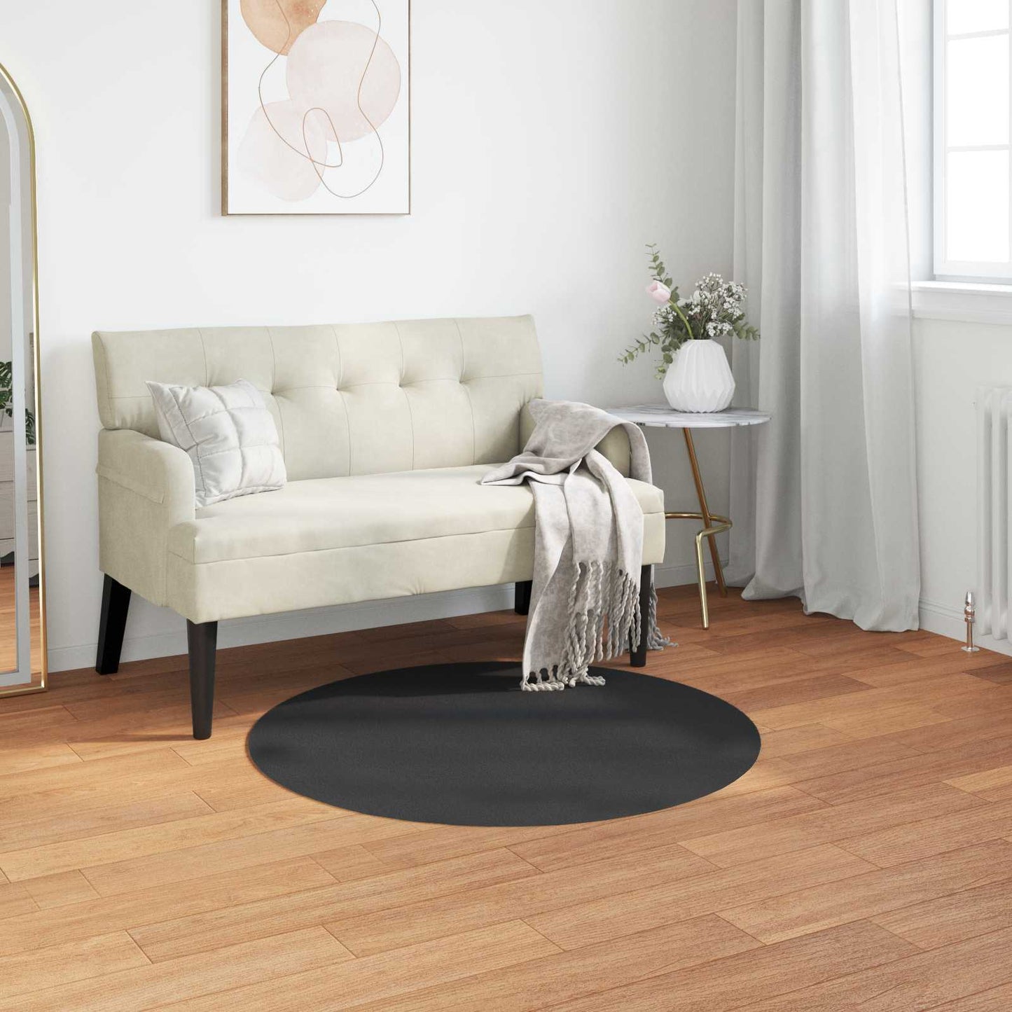 Vidaxl Kunstkaninchenfell-Teppich, geölt, schwarz, ø 120 cm, Polyester