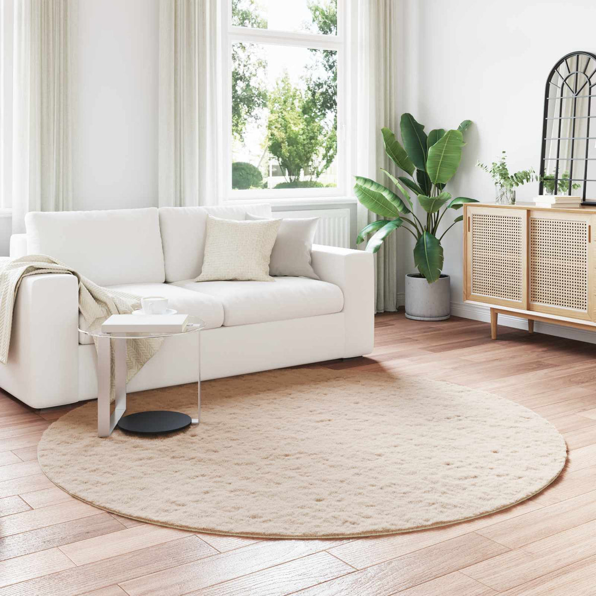 VidaXL Kunstkaninchenfellteppich Oilte Taupe ø 200 cm Polyester