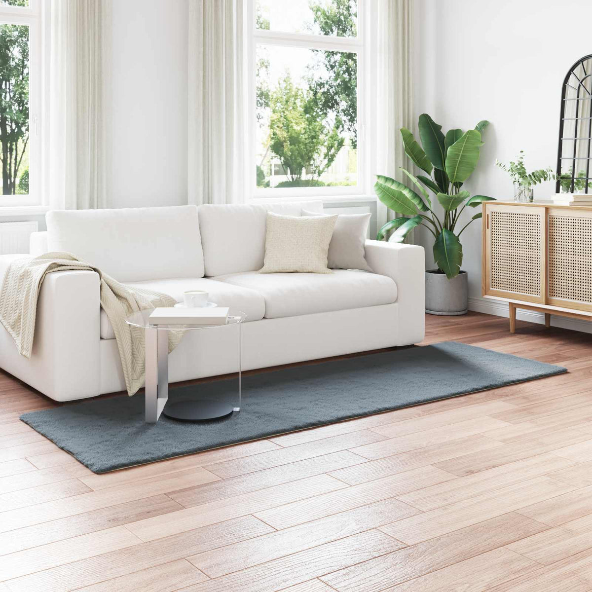 VidaXL Kunstkaninchenfell-Teppich, geölt, Anthrazit, 80 x 250 cm, Polyester