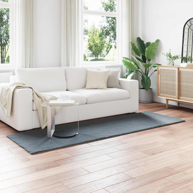 VidaXL Kunstkaninchenfell-Teppich, geölt, Anthrazit, 80 x 250 cm, Polyester