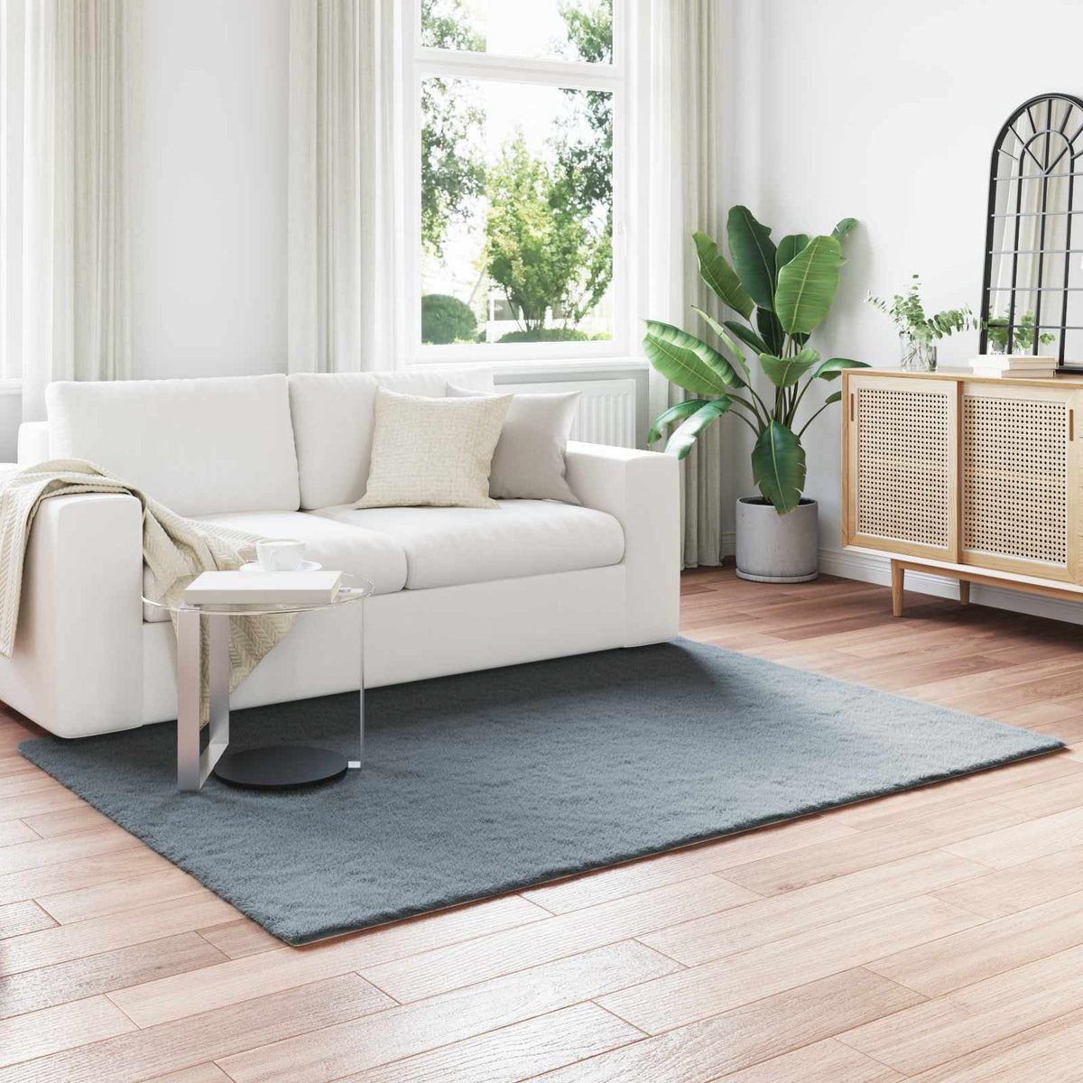 VidaXL Kunstkaninchenfell-Teppich, geölt, Anthrazit, 120 x 170 cm, Polyester