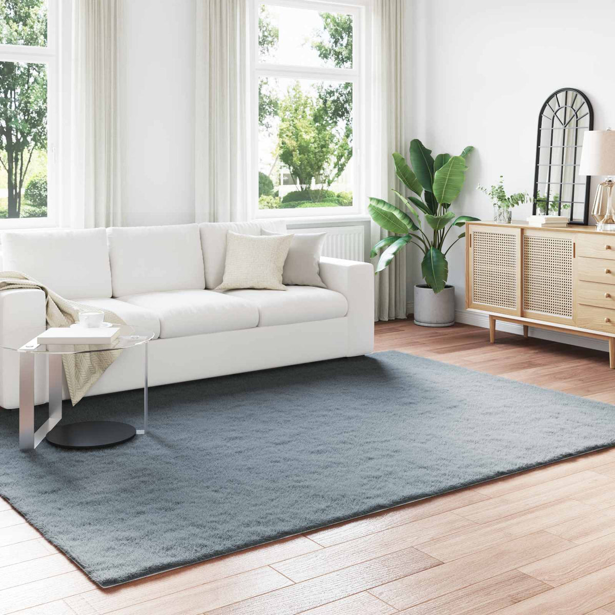 VidaXL Kunstkaninchenfell-Teppich, geölt, Anthrazit, 200 x 280 cm, Polyester