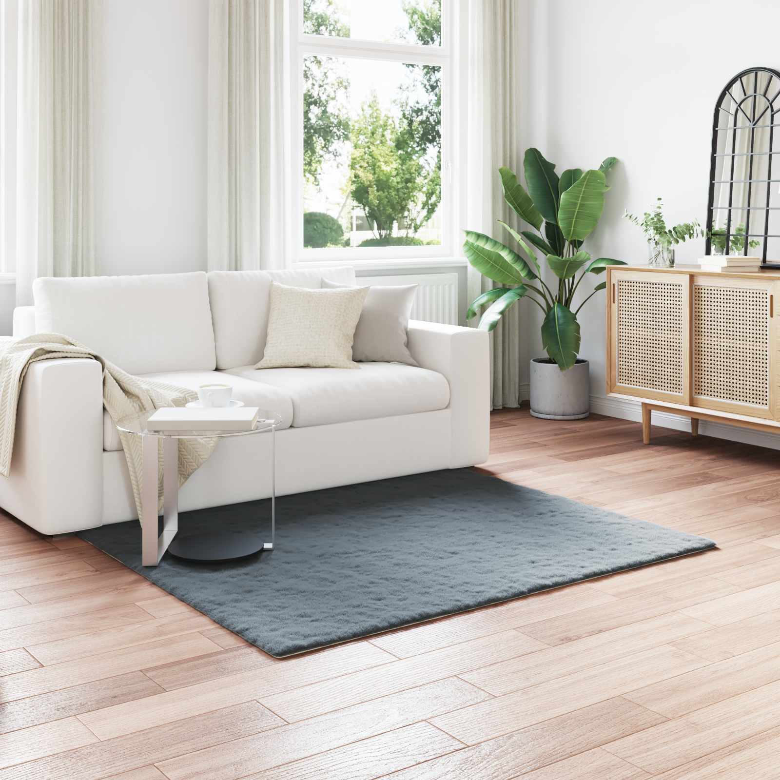 Vidaxl Kunstkaninchenfell-Teppich, geölt, Anthrazit, 160 x 160 cm, Polyester