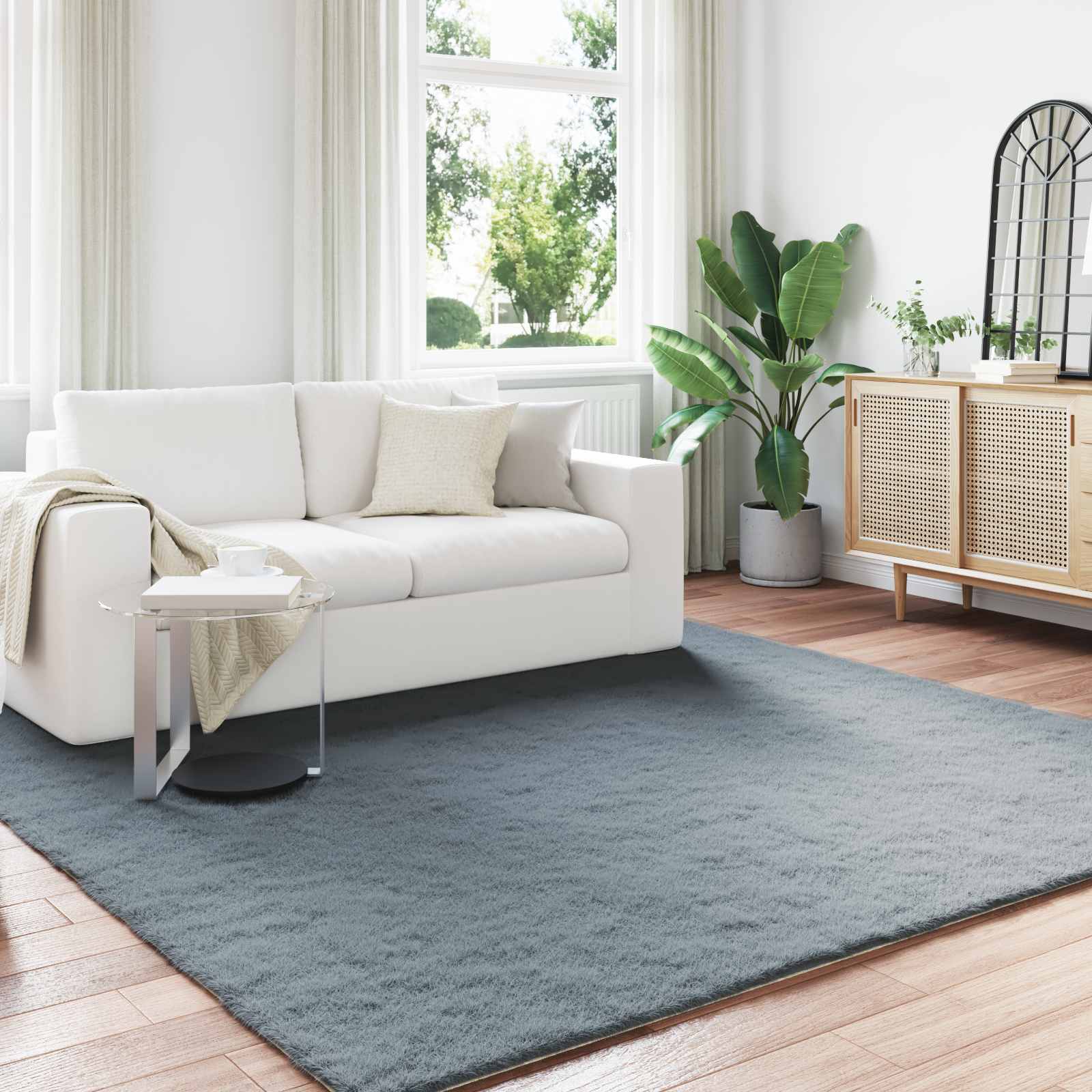 VidaXL Kunstkaninchenfell-Teppich, geölt, Anthrazit, 240 x 240 cm, Polyester