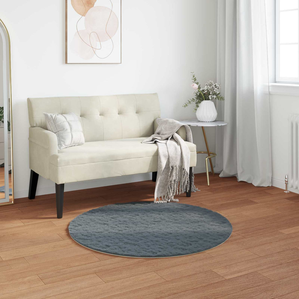 VidaXL Kunstkaninchenfell-Teppich, geölt, Anthrazit, ø 80 cm, Polyester