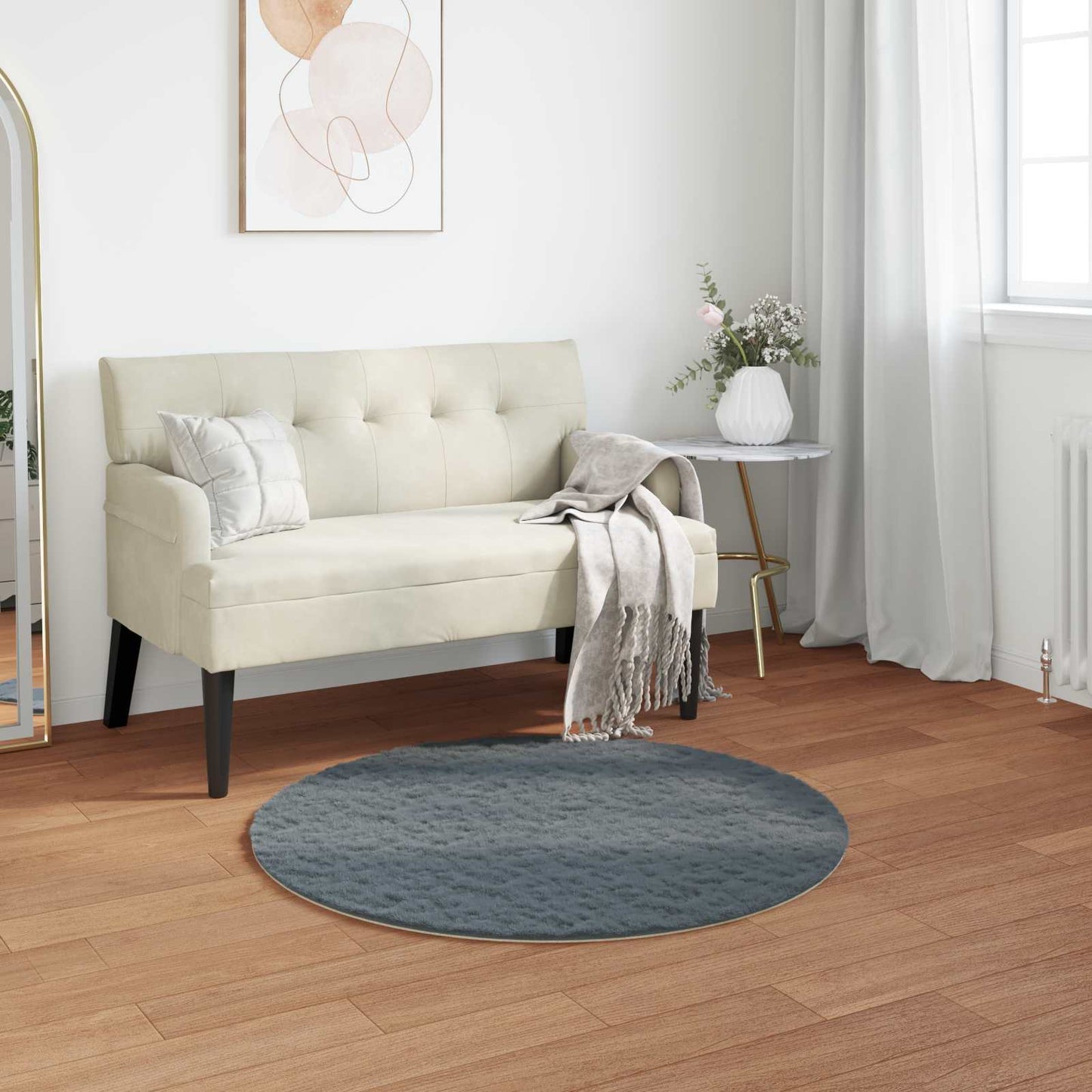 VidaXL Kunstkaninchenfell-Teppich, geölt, Anthrazit, ø 120 cm, Polyester