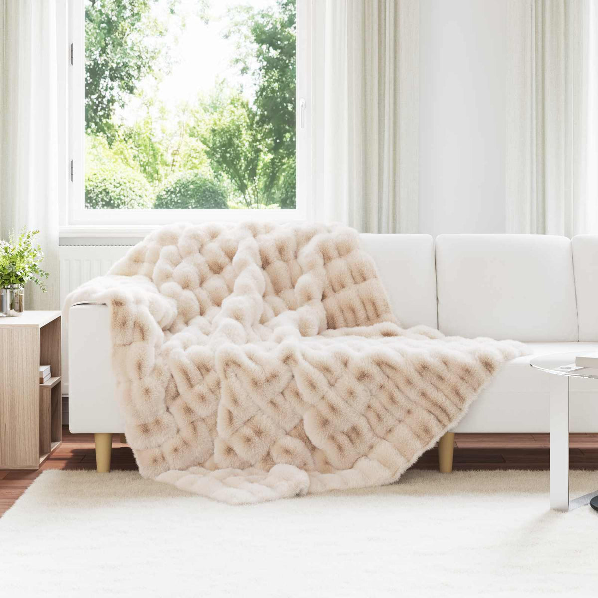 VidaXL Kunstfell-Kaninchenfelldecke Olite Beige 150 x 220 cm Polyester