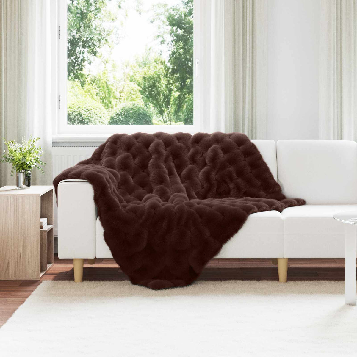 VidaXL Kunstfell-Decke aus Kaninchenfell, geöltes Kamel, 130 x 150 cm, Polyester