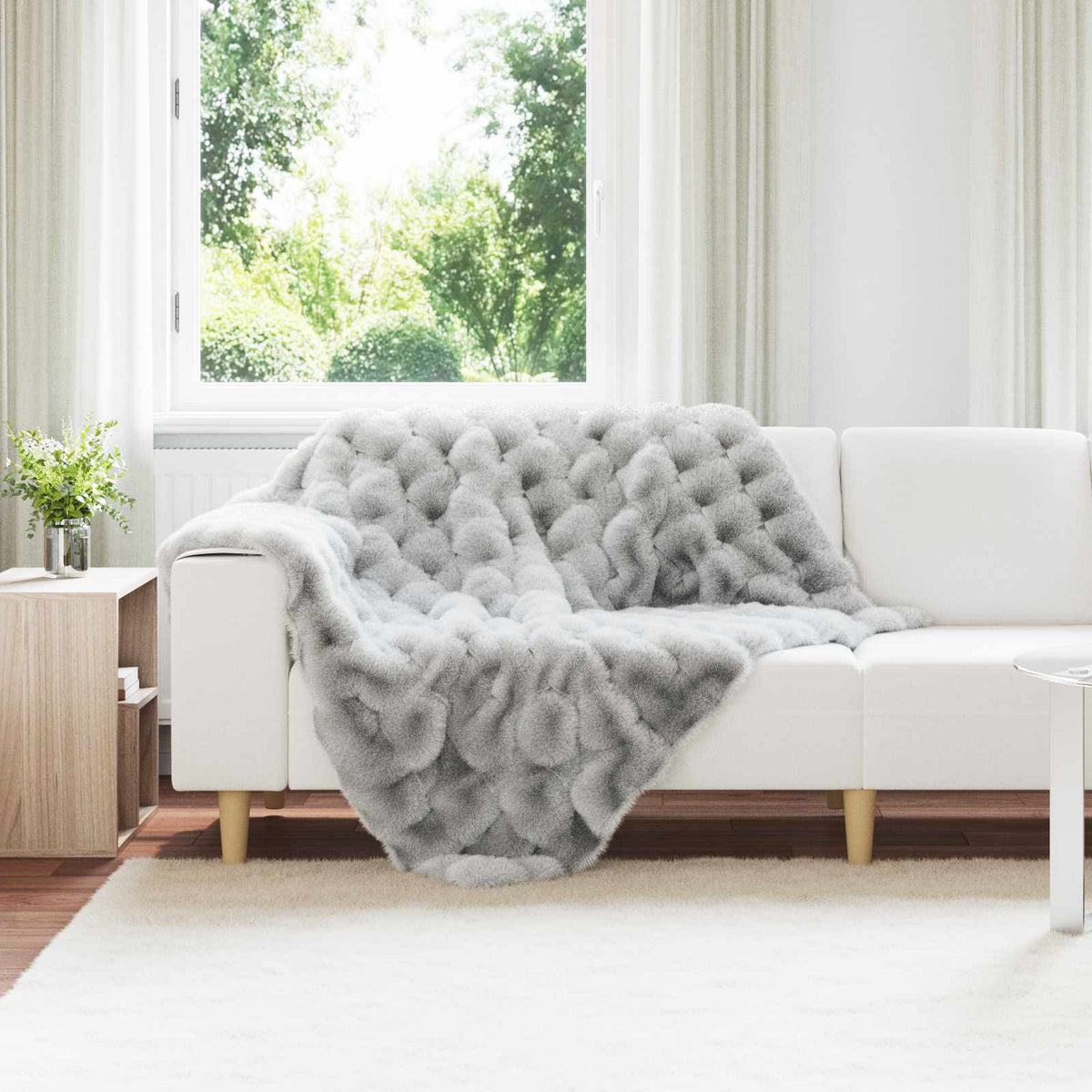 VidaXL Kunstfell-Kaninchenfelldecke Olitegrau 130 x 150 cm Polyester