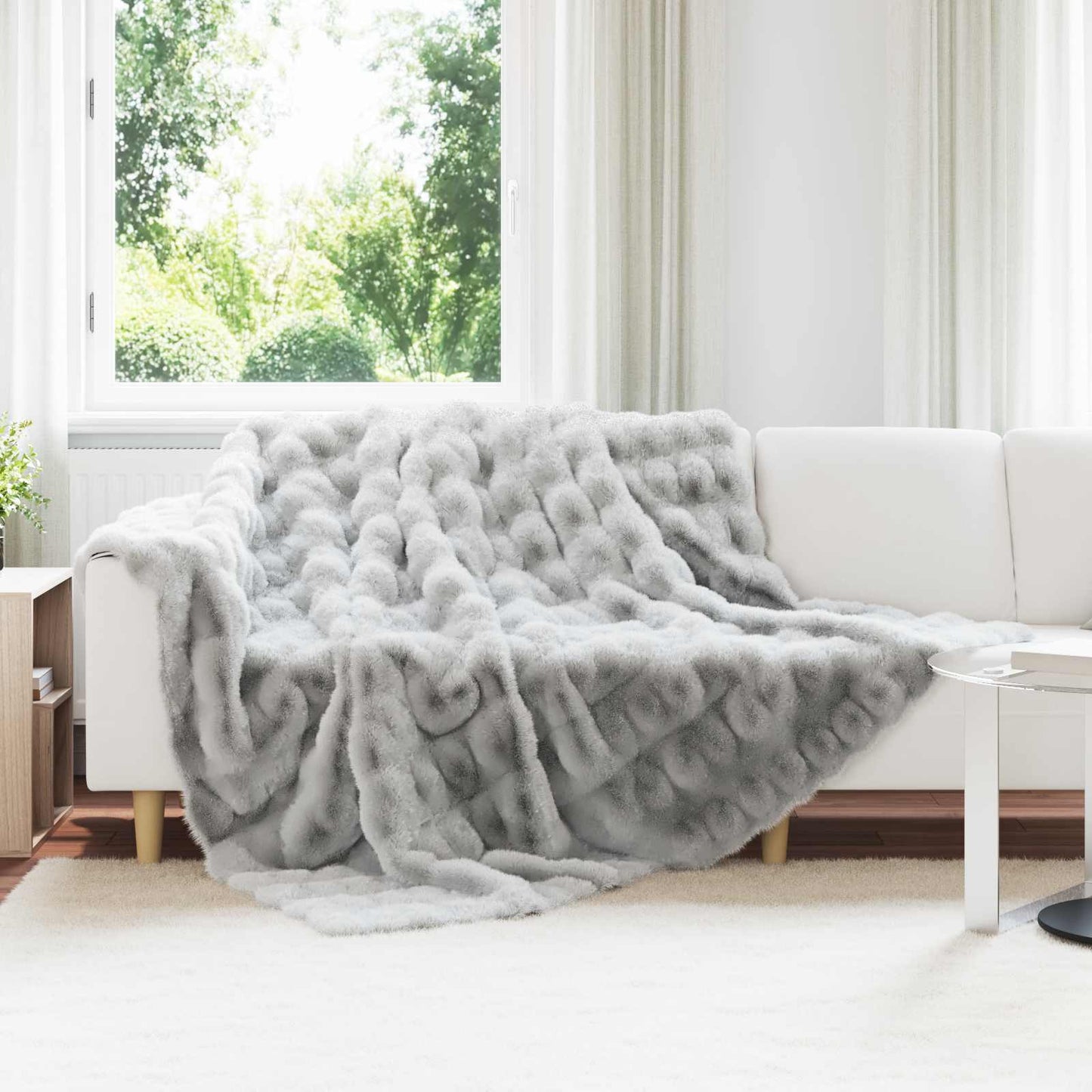 VidaXL Kunstkaninchenfelldecke Olitegrau 220 x 240 cm Polyester
