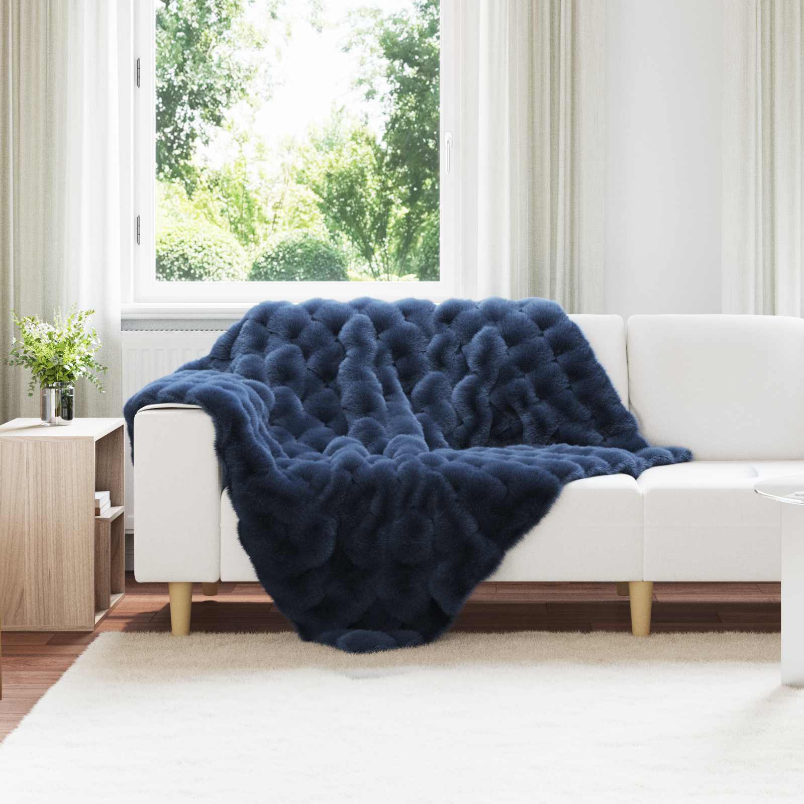 VidaXL Kunstfell-Kaninchenfelldecke, geölt, Marineblau, 130 x 150 cm