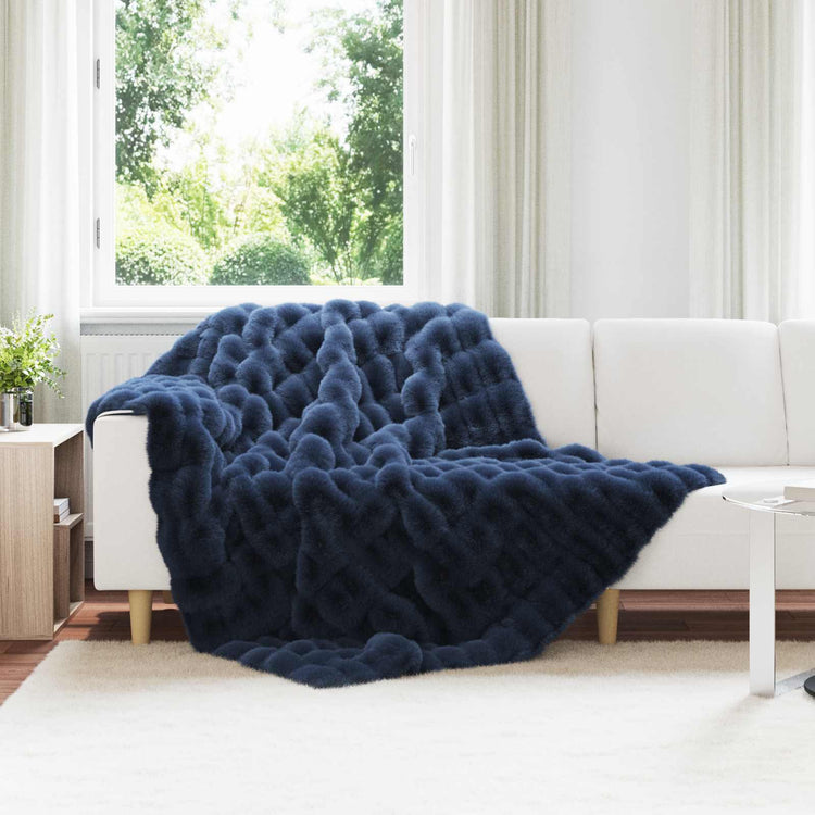 VidaXL Kunstfell-Decke aus Kaninchenfell, geölt, Marineblau, 150 x 220 cm