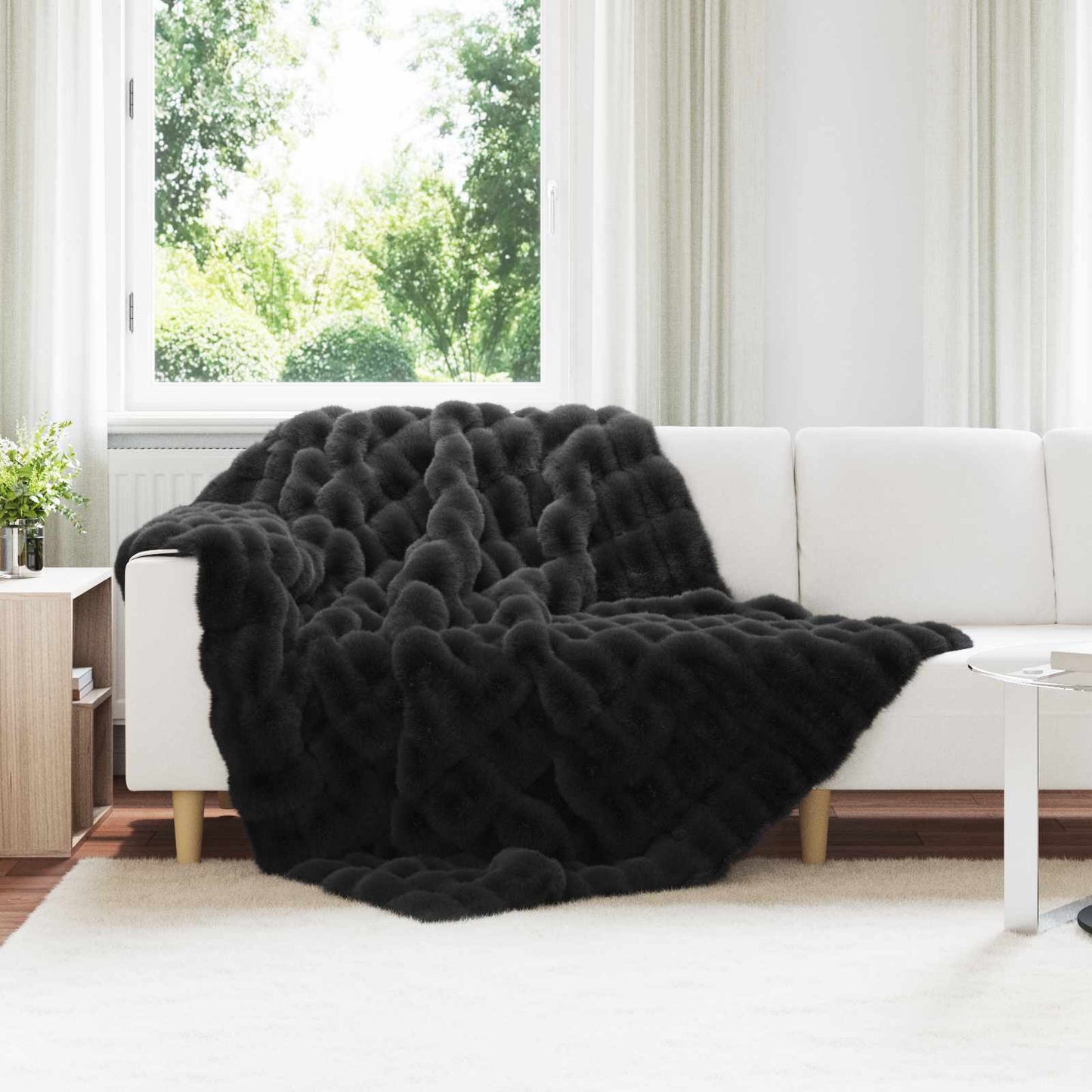 VidaXL Kunstkaninchenfelldecke Oliteschwarz 150 x 220 cm Polyester