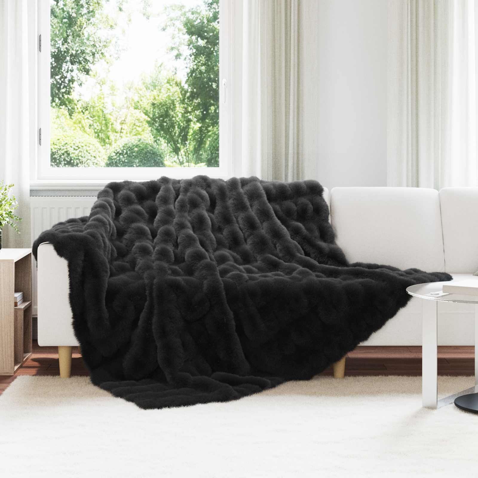 VidaXL Kunstfell-Kaninchenfelldecke Oliteschwarz 220 x 240 cm Polyester