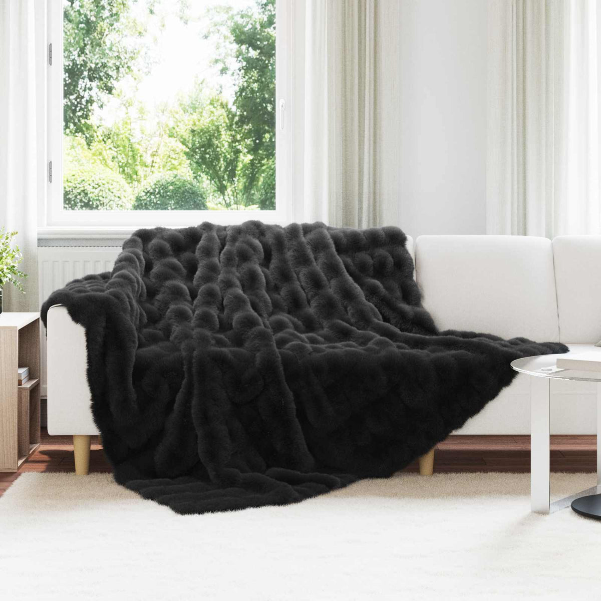 VidaXL Kunstfell-Kaninchenfelldecke Olite 4 Stück Schwarz 240 x 270 cm