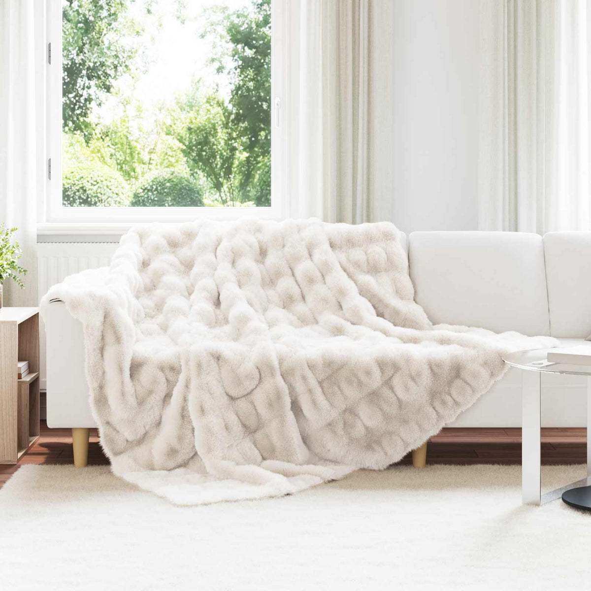 VidaXL Kunstfell-Kaninchenfelldecke Oliteweiß 240 x 270 cm Polyester