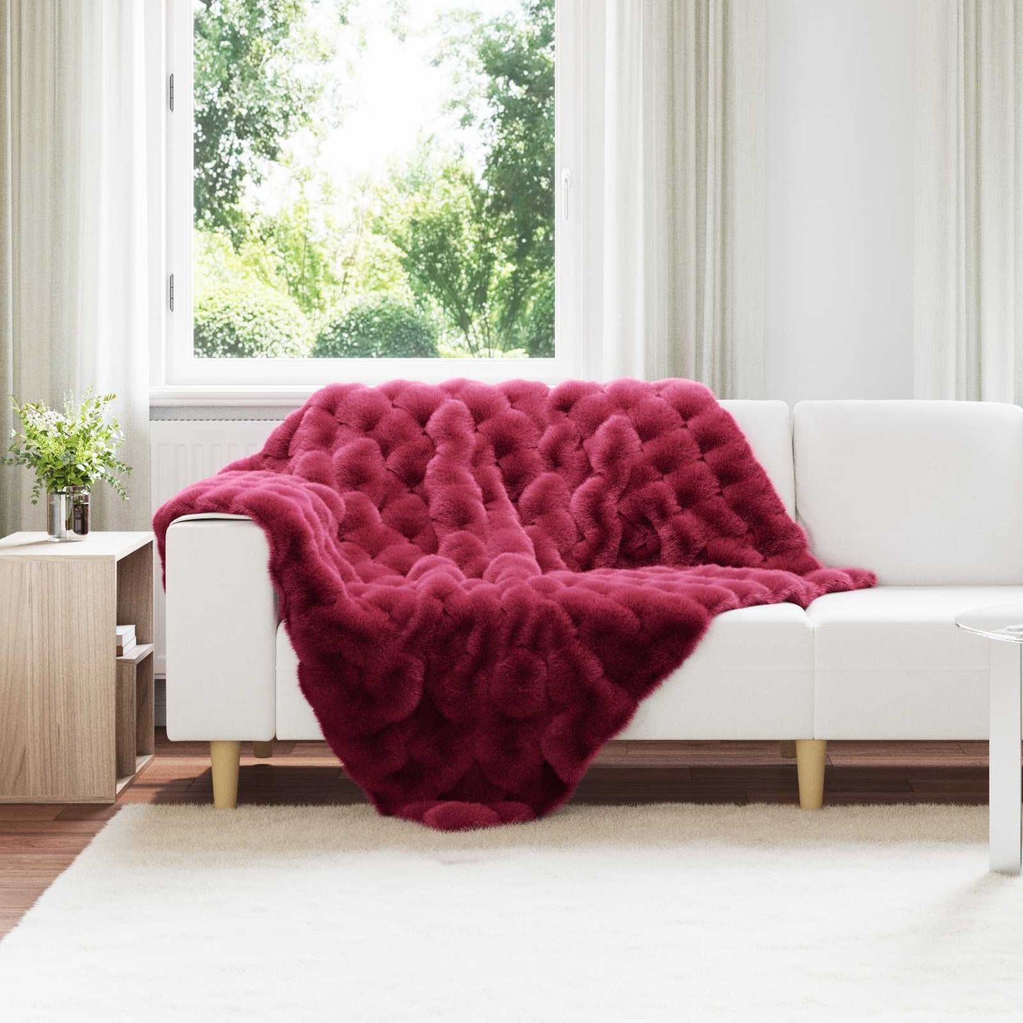 Vidaxl Neppels Konijnenbont Deken Olite 4 Stück bordeauxrotes Polyester
