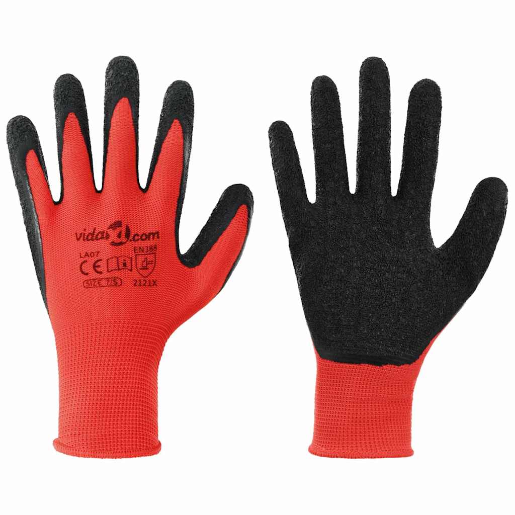 Vidaxl Arbeitshandschuhe 12 Stück rot und schwarz 7 s Latexbeschichtung
